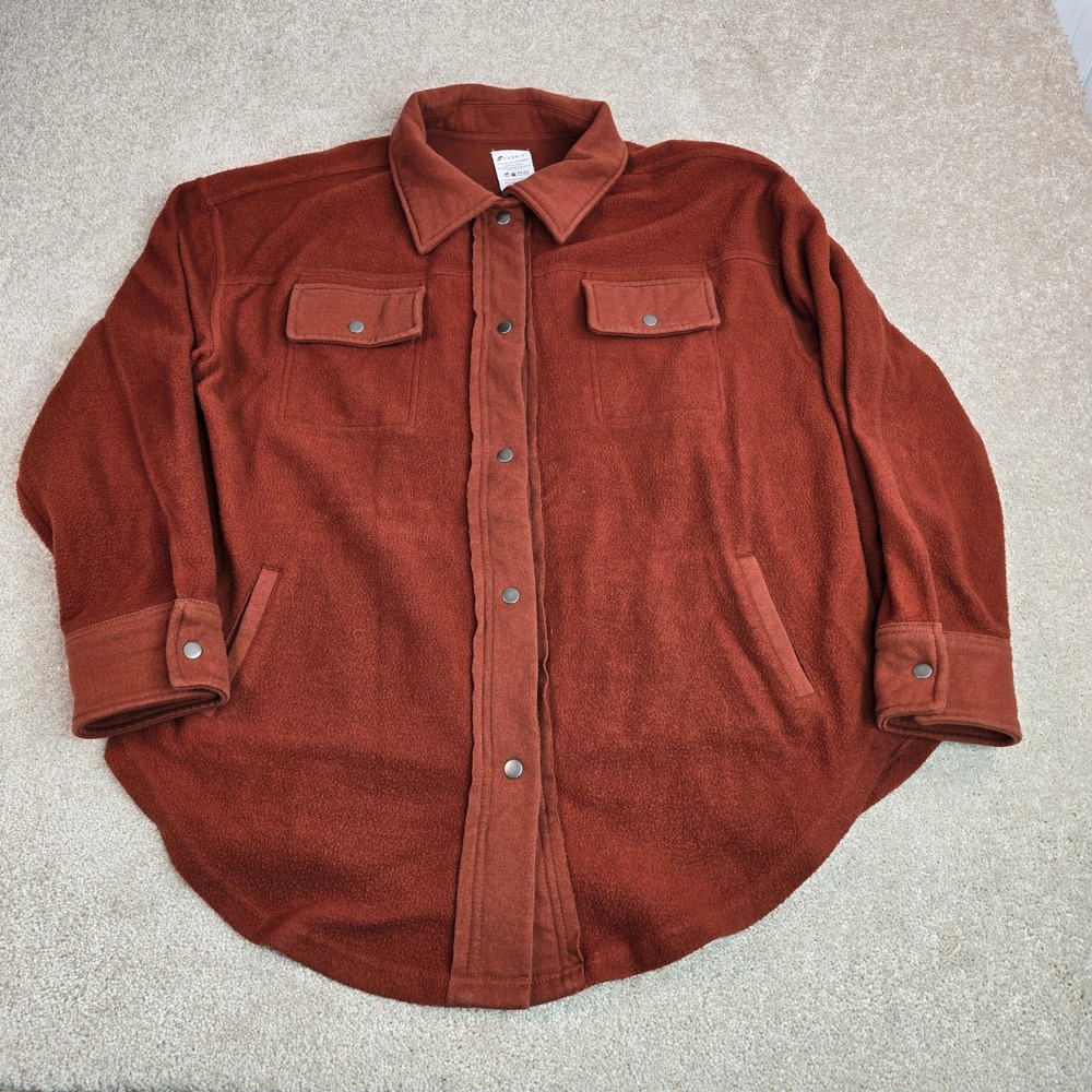 Fornia Women Rust Orange Fleece Shacket Snap Front Oversized Shirt Jacket Large